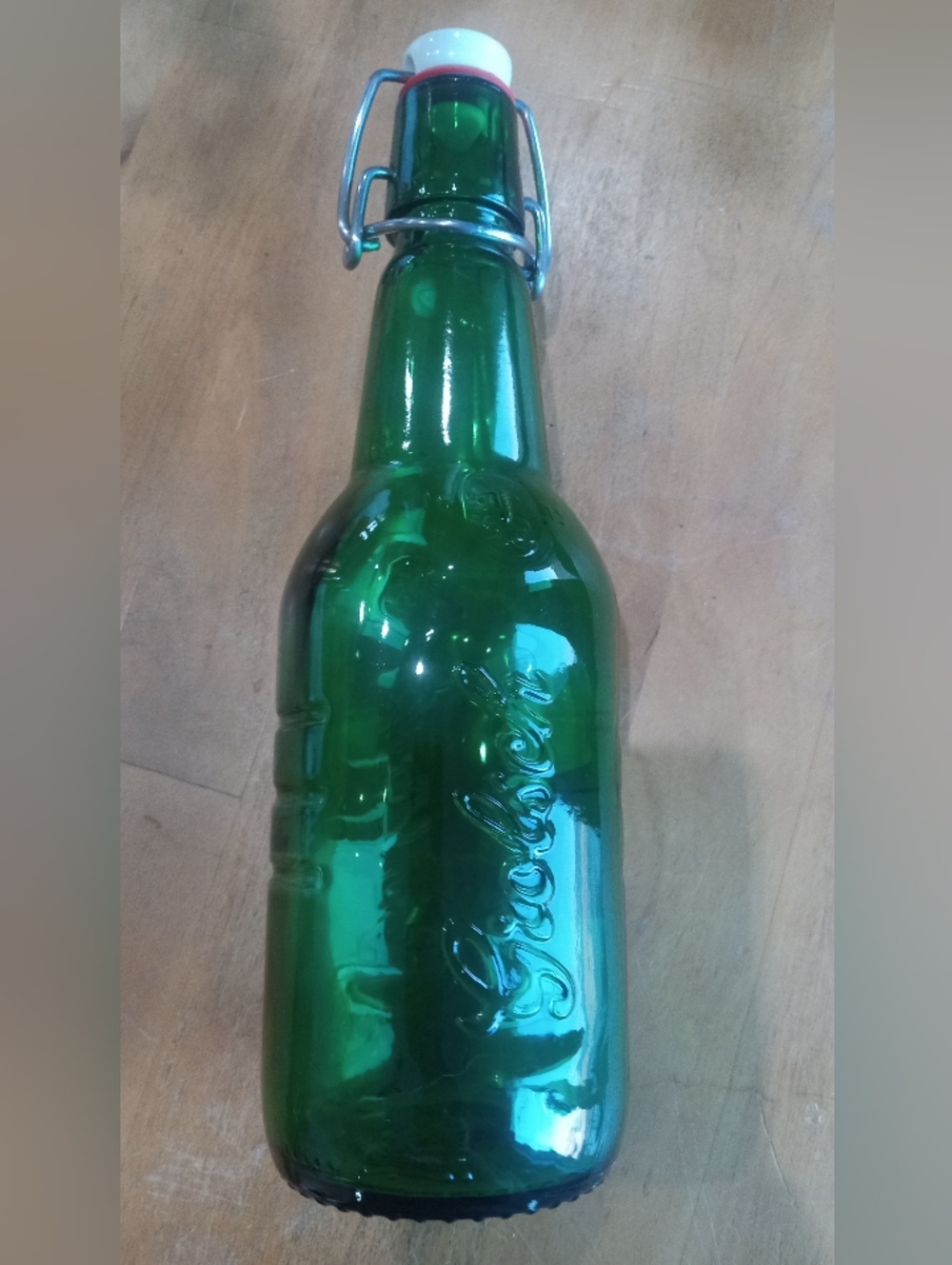 Green Embossed Glass Bottle Vase with Swing-Top Closure